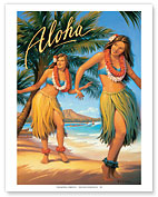 Aloha - Hawaii Girl Hula Dancers - Giclée Art Prints & Posters