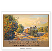 Wonderful California - The California Limited - Atchison, Topeka & Santa Fe Railway (ATSF) - Orange Orchards - Giclée Art Prints & Posters