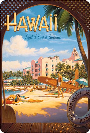Hawaii, Land of Surf & Sunshine - Hawaiian Vintage Postcard