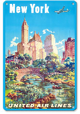 New York - United Air Lines - Gapstow Bridge at Central Park South Pond, Manhattan - Metal Sign Art