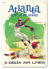 Atlanta, Georgia - Home of the Braves - Delta Air Lines - c. 1960's - Metal Sign Art
