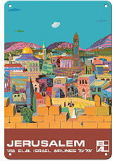 Jerusalem, Israel - via El Al Israel Airlines - c. 1970's - Metal Sign Art