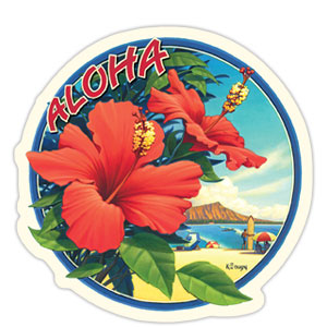 Aloha Red Hibiscus - Hawaiian Art Sticker
