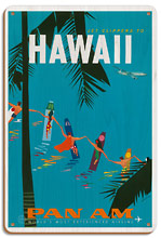Pan American, Hawaii - Surfers Holding Hands - Wood Sign Art
