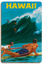 Big Wave Surfing at Waimea - Wood Sign Art