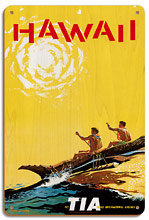 Hawaii - Fly TIA (Trans International Airlines) - Hawaiian Outrigger Canoe (Wa'a) - Wood Sign Art