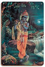 Lord Krishna The Enchanter - God of Love Playing his Flute - Wood Sign Art