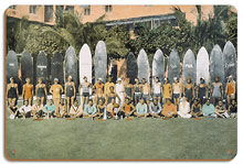 Duke Kahanamoku and Surfing Friends - Wood Sign Art