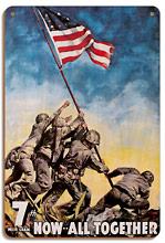 Iwo jima American Flag Raising - Now All Together - 7th War Loan - Wood Sign Art