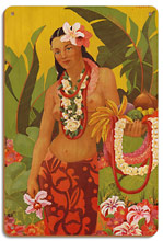 Topless Hawaiian Lei Vendor, Menu Cover - Wood Sign Art