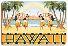 Rainbow Over Hawaii - Hula Dancers - Wood Sign Art