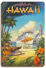 Pride of Hawaii Cruise Ship - Aloha Towers, Honolulu Harbor - Wood Sign Art