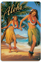Aloha - Hawaii Girl Hula Dancers - Wood Sign Art