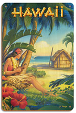Hawaii - Hula Dancer with Ukulele - Wood Sign Art