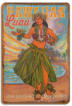 Hawaiian Luau - Hula Dance, Exotic Drinks, Pupus - Hawaii Hula Dancer - Wood Sign Art