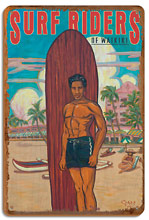 Surf Riders of Waikiki - Hawaii Surfer - Koa Wood Longboard - Duke Kahanamoku - Wood Sign Art