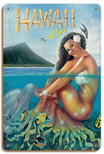 Hawaiian Mermaid - Aloha from Hawaii - Wood Sign Art